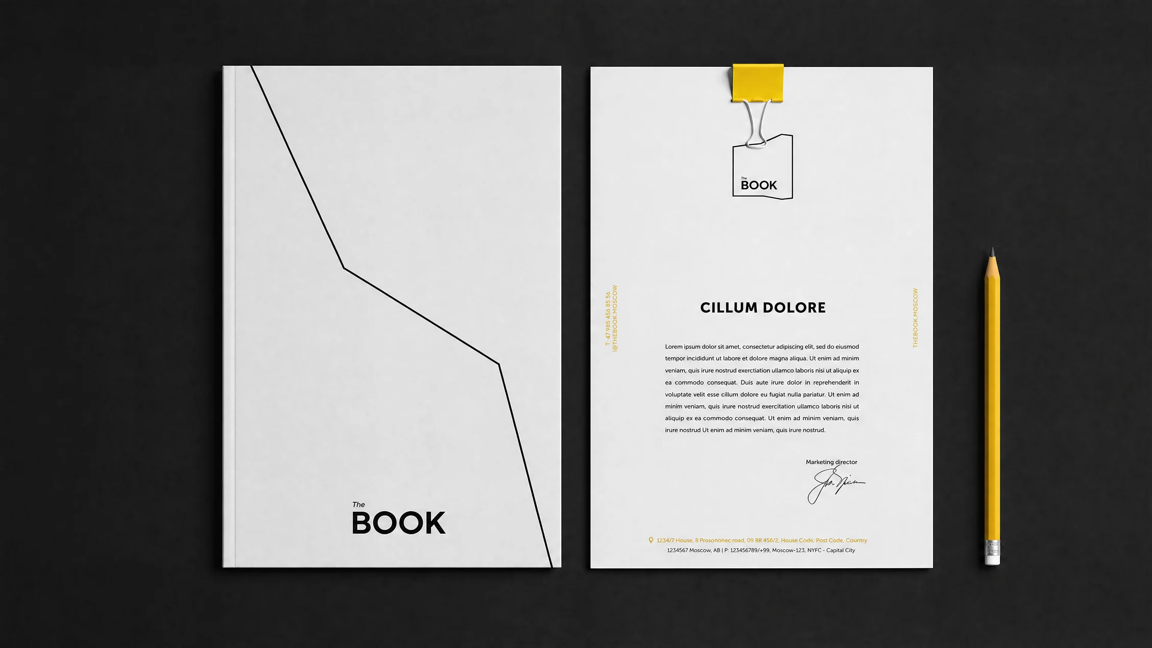 The Book folder and letterhead