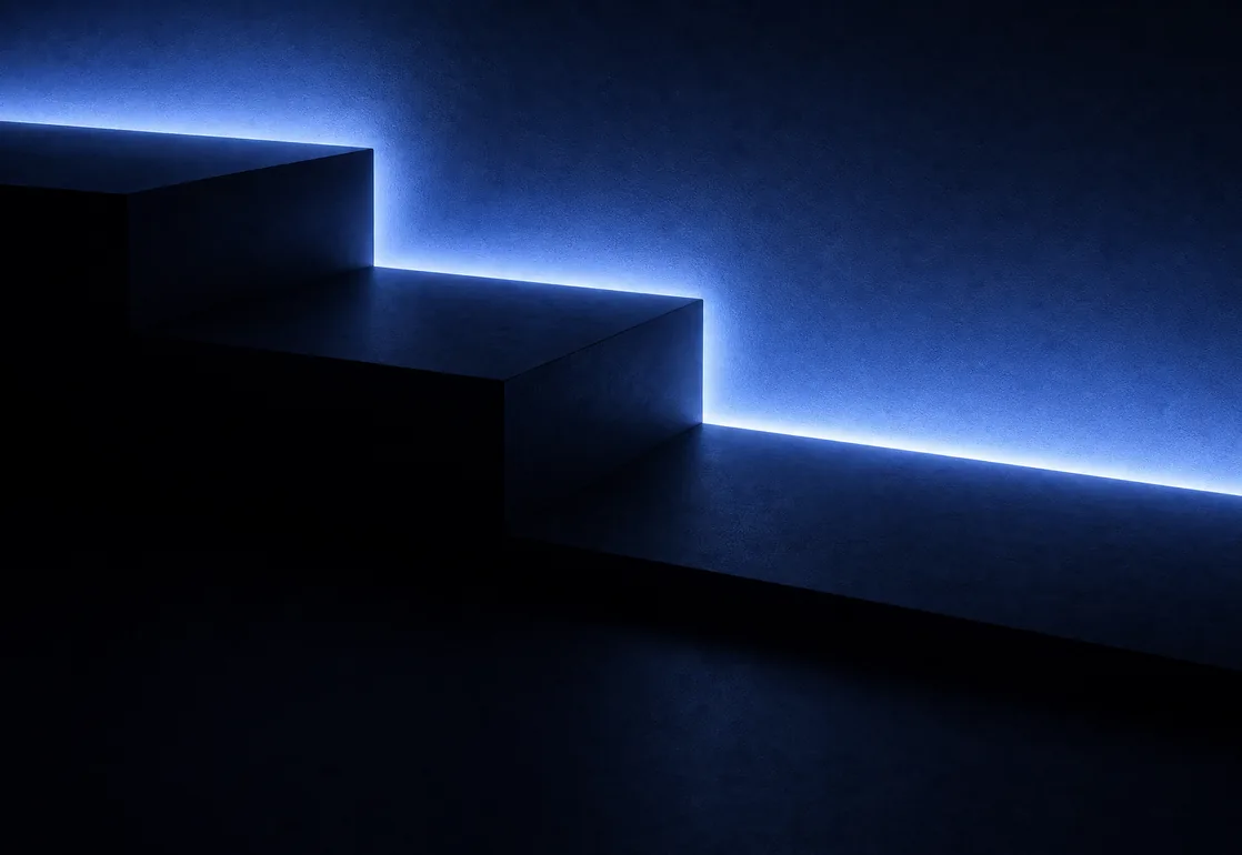 a neon line along a stair